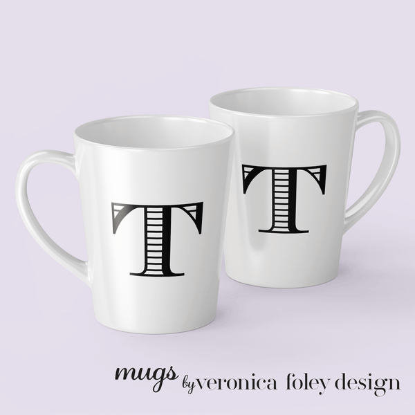 Letter T Shaded Roman Latte Mug with Initial