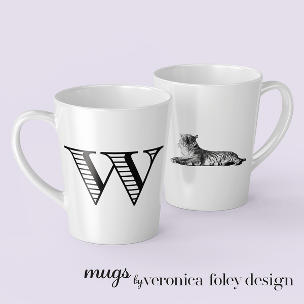 Letter W Tiger Mug with Initial