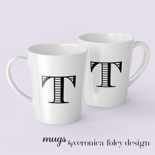 Letter S, T, U, V, W, X, Y, Z Shaded Roman Latte Mug with Initial
