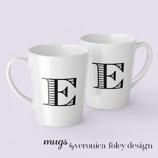 Letter A, B, C, D, E, F, G, H, I Shaded Roman Latte Mug with Initial